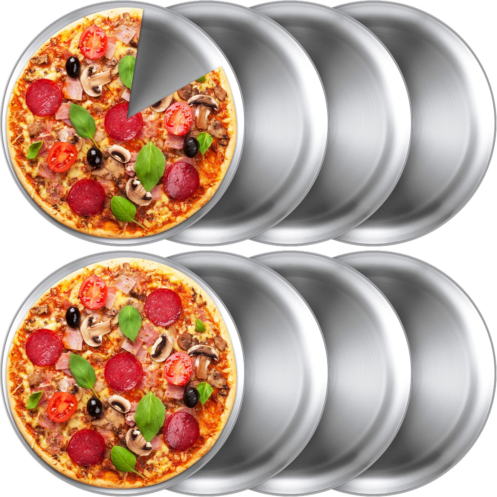 Thenshop 8-piece pizza pans set for even baking and easy serving.