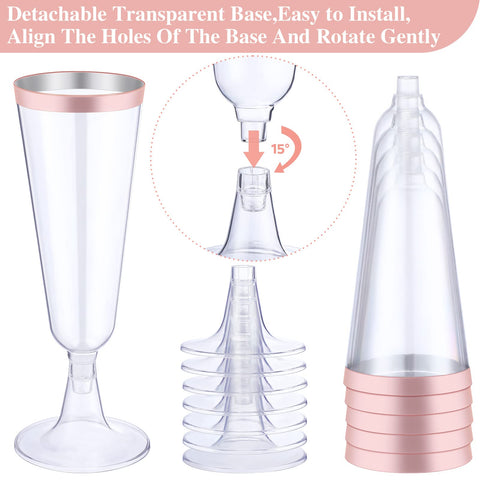 Thenshop disposable champagne flutes with detachable base for easy setup.