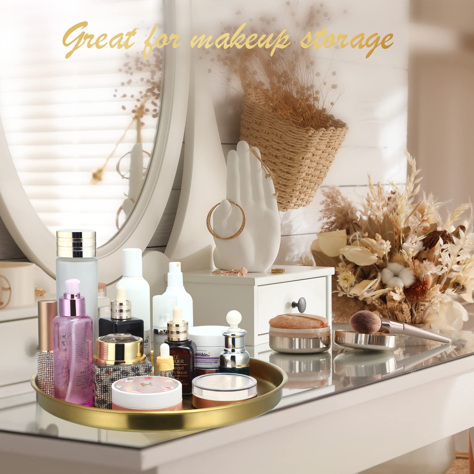 Thenshop gold round tray serving as a chic coffee table display or dessert tray