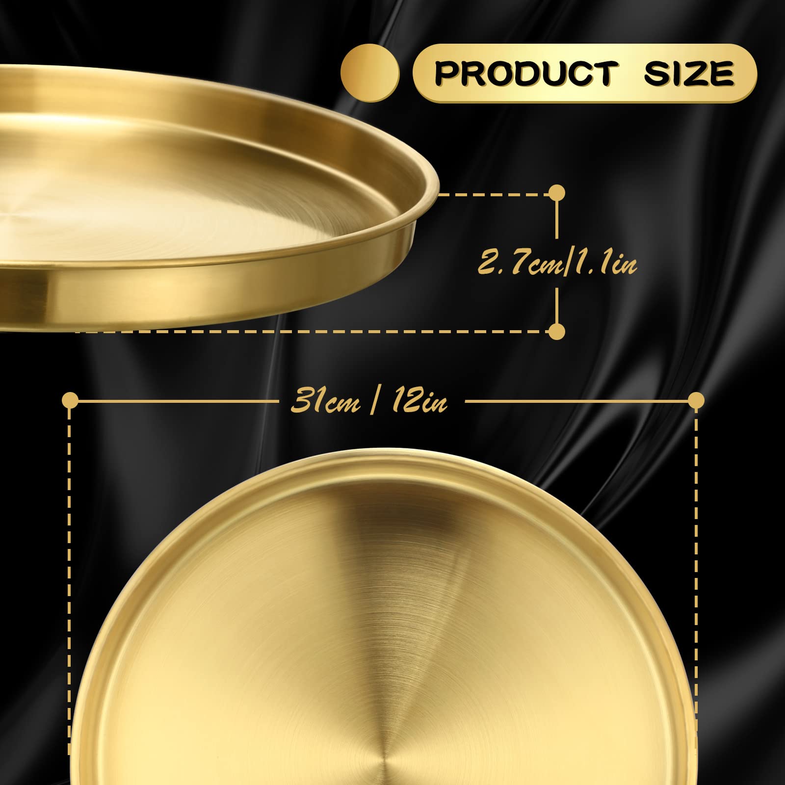 Thenshop stainless steel gold round tray with brushed brass finish for durable daily use