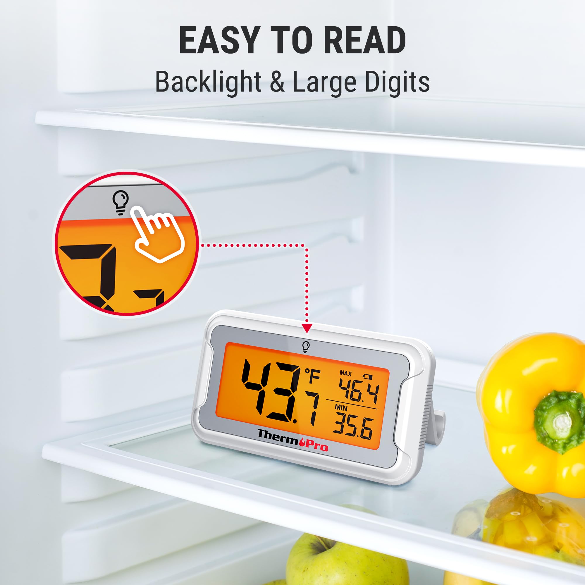 ThermoPro thermometer with wide measurement range for precise fridge and freezer monitoring.