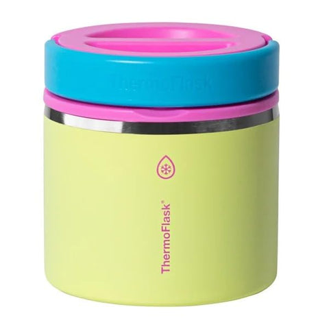 ThermoFlask pink side view showing compact design and color pairing.