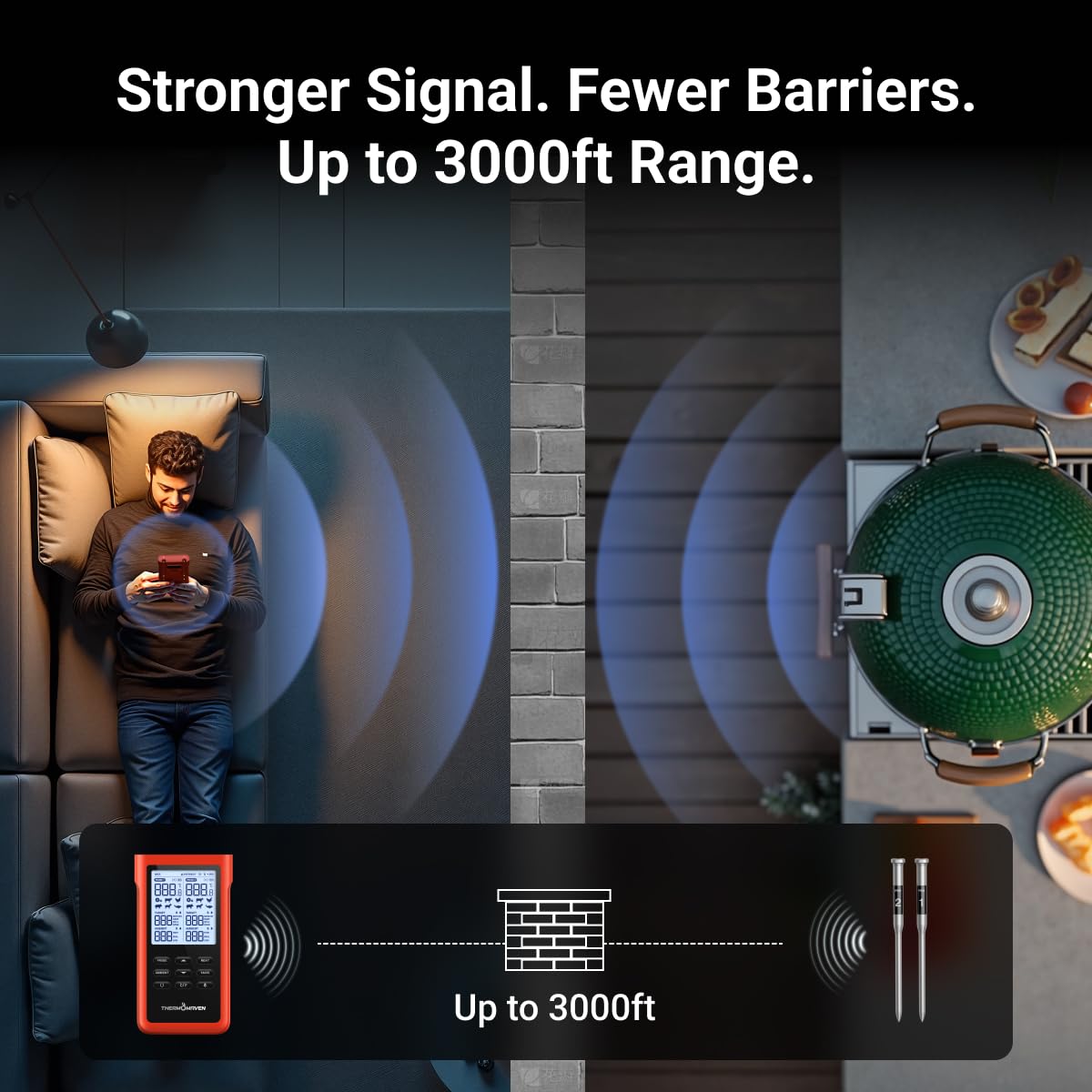 ThermoMaven 3000FT two thin probes ready to monitor multiple meats.