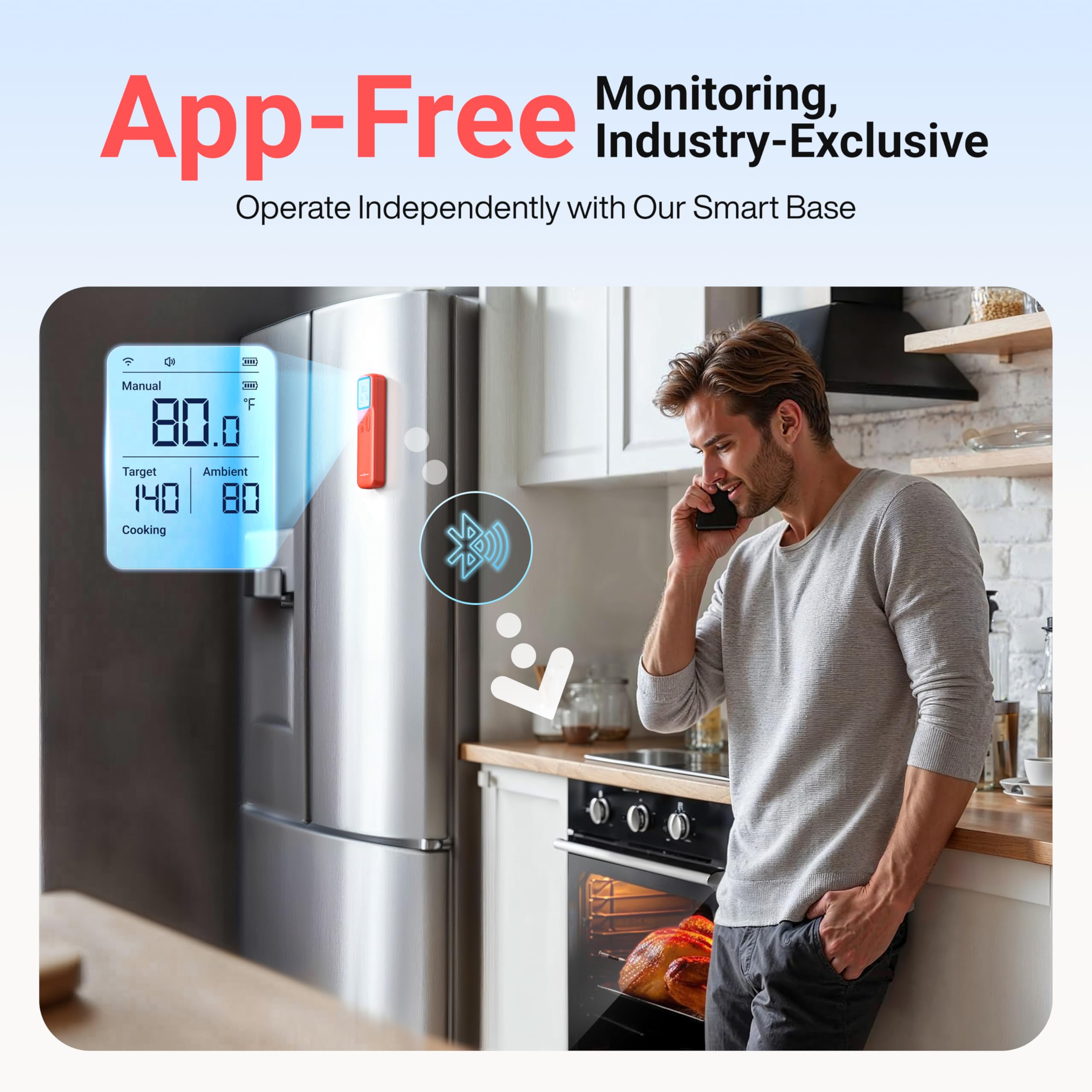 ThermoMaven app alerts interface showing live temps and target reminders.