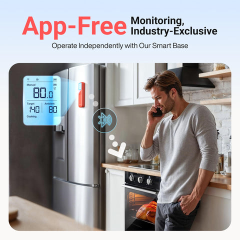 ThermoMaven app alerts interface showing live temps and target reminders.