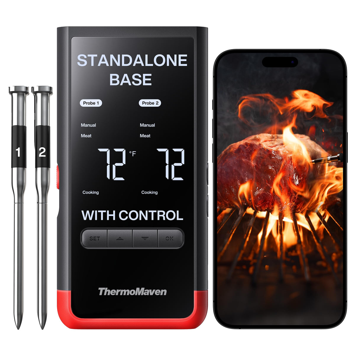 ThermoMaven base display readings show real time temperature for precise cooking