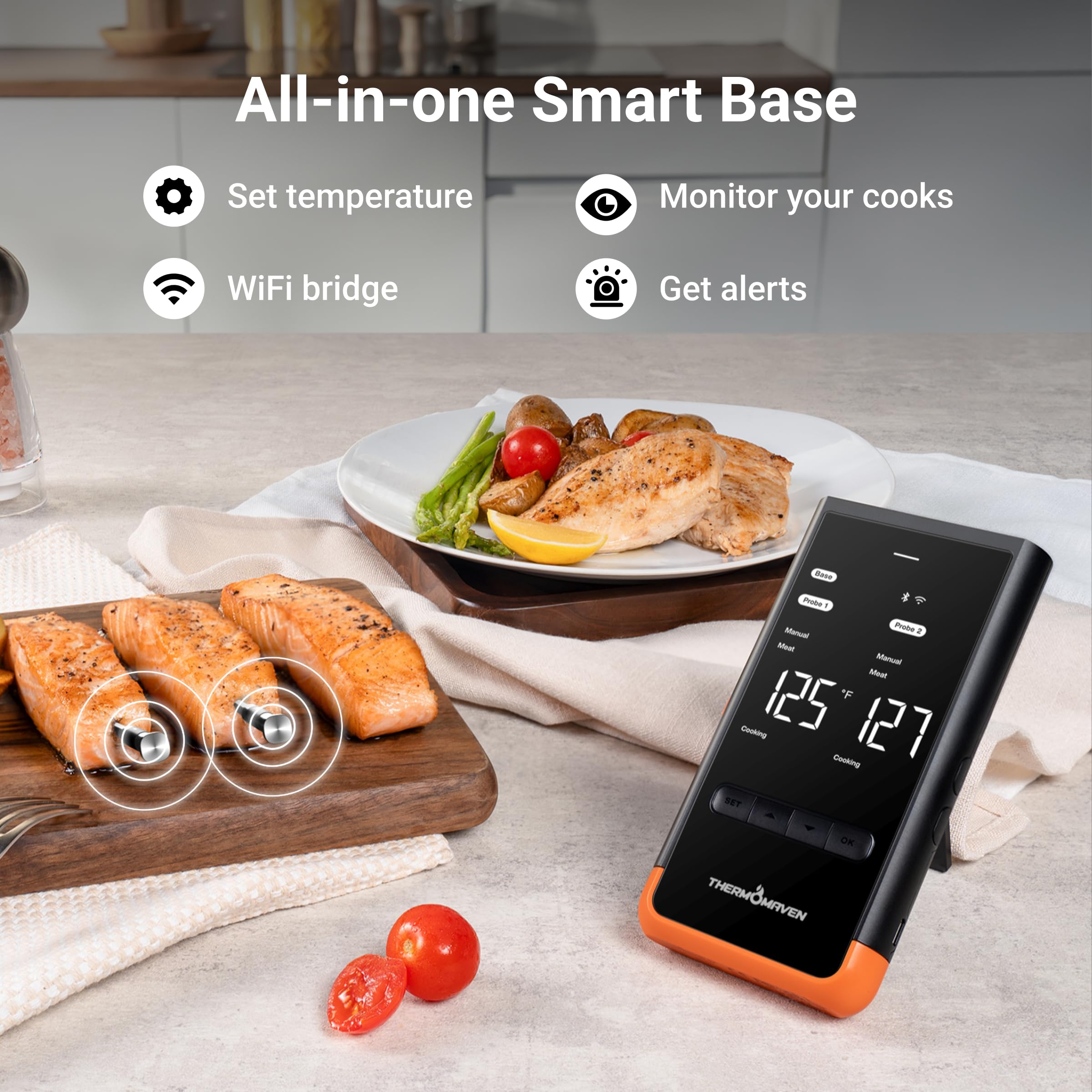 ThermoMaven G2 dual-probes-setup enables monitoring two dishes simultaneously.