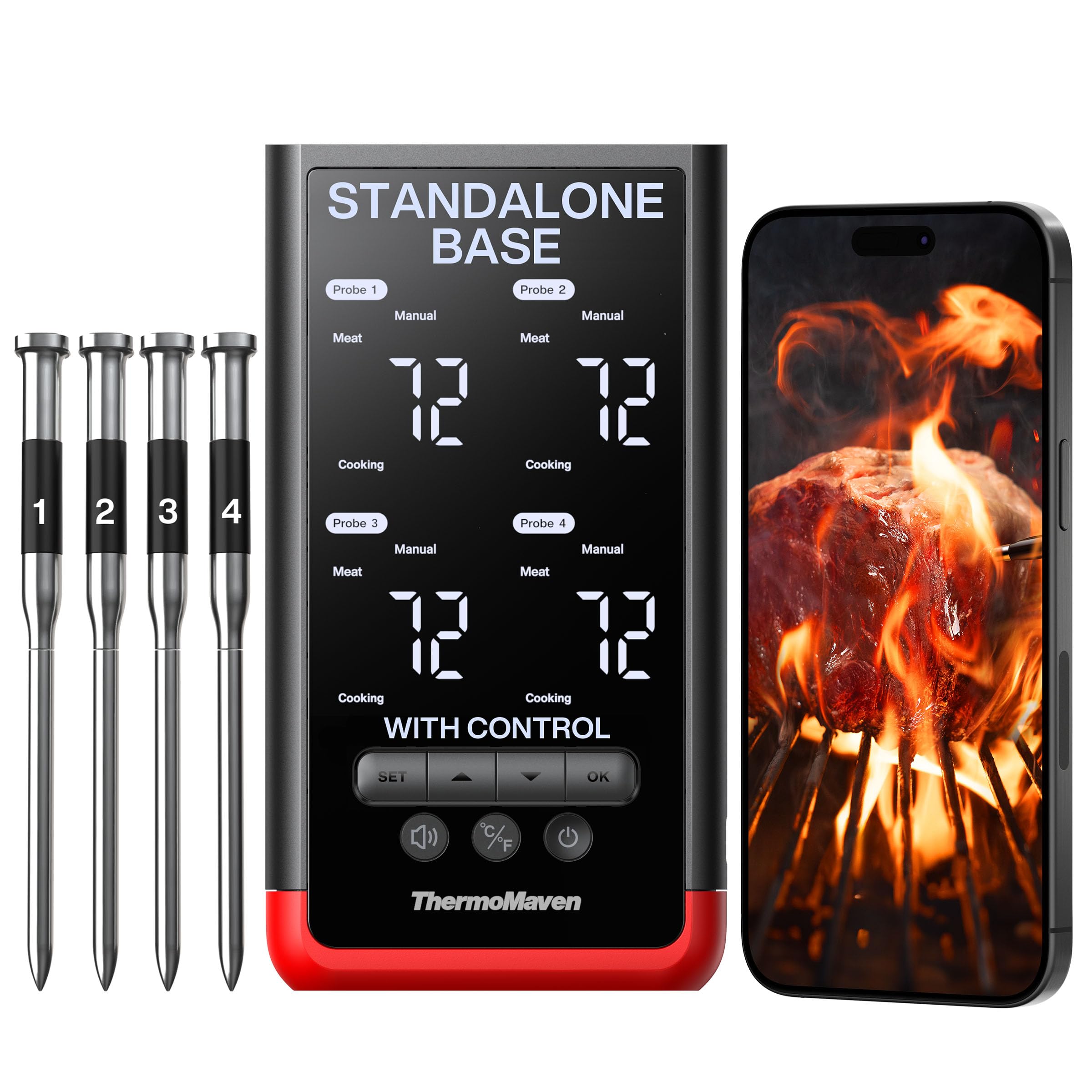 ThermoMaven P4 base display shows live readings for direct control.