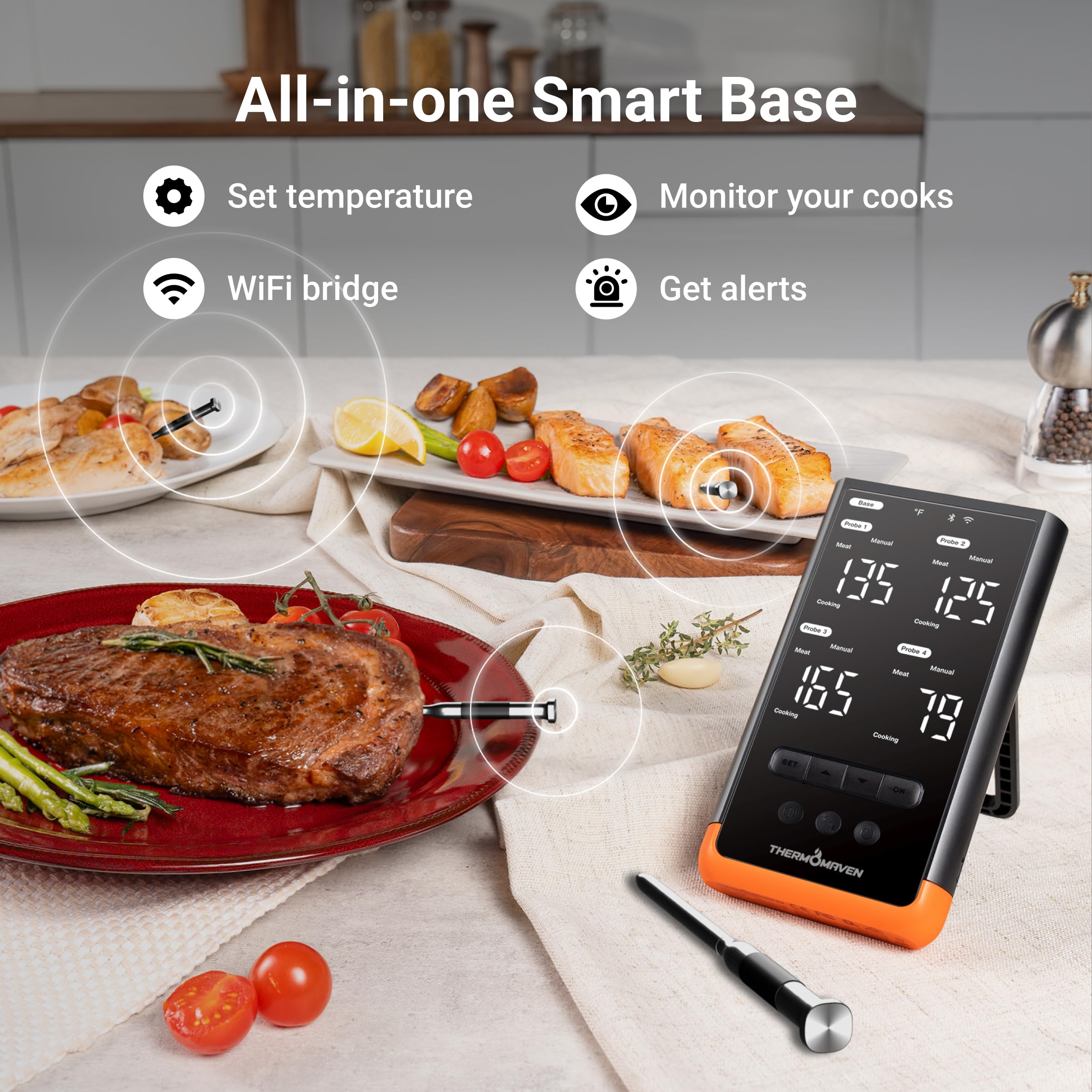 Sub-1G range connection enables stable monitoring during cooks