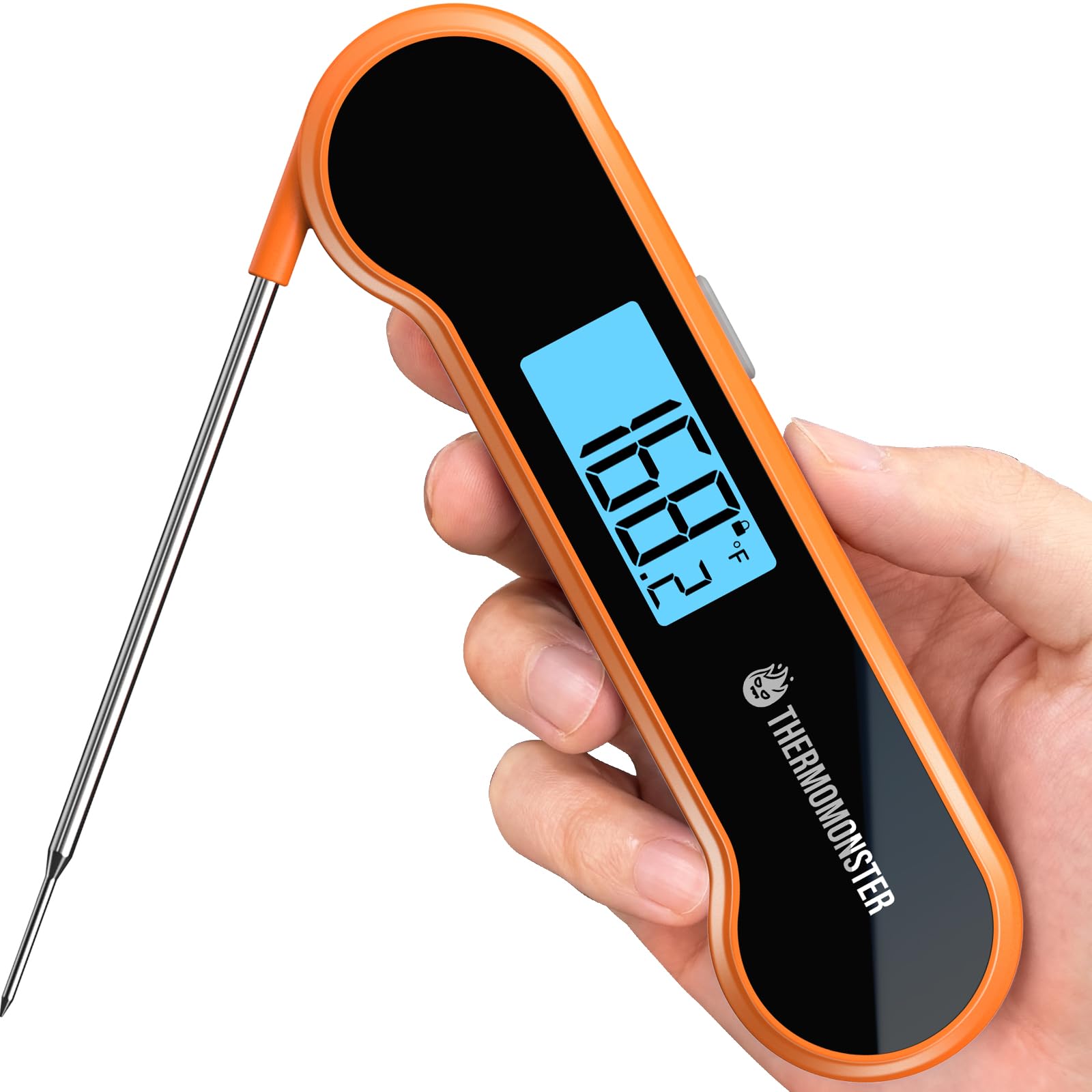 ThermoMonster instant-read thermometer with fast 0.5s display for precise cooking.