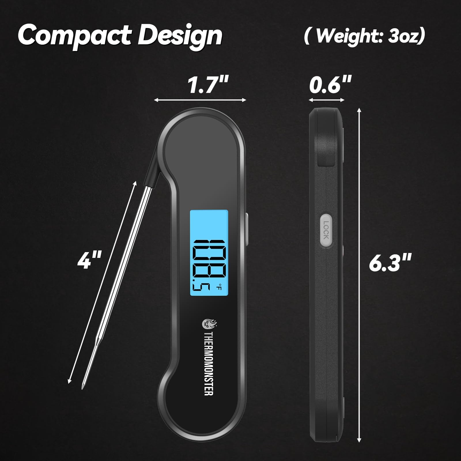 ThermoMonster auto flip LCD enables easy reading from any angle.