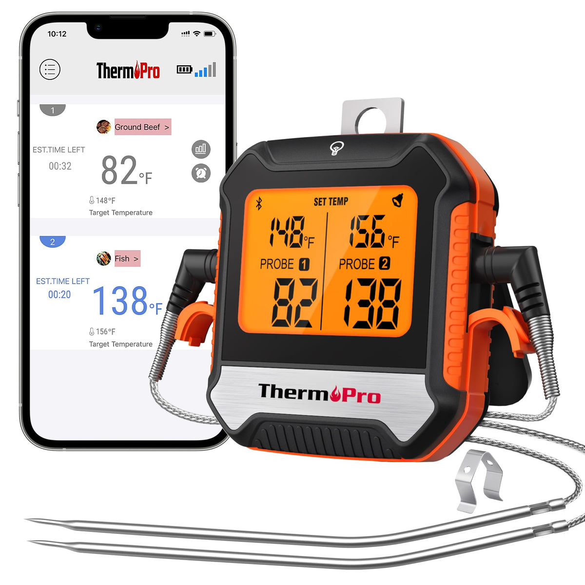 ThermoPro display enables remote temperature monitoring up to 450 feet.