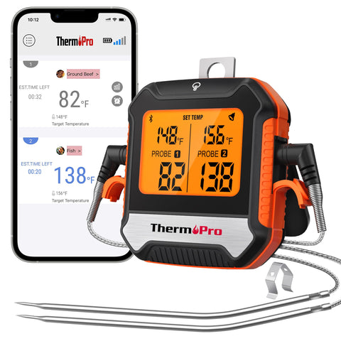ThermoPro display enables remote temperature monitoring up to 450 feet.