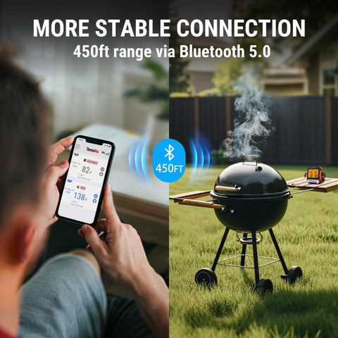 ThermoPro dual-probe setup shows two meats' temps simultaneously.