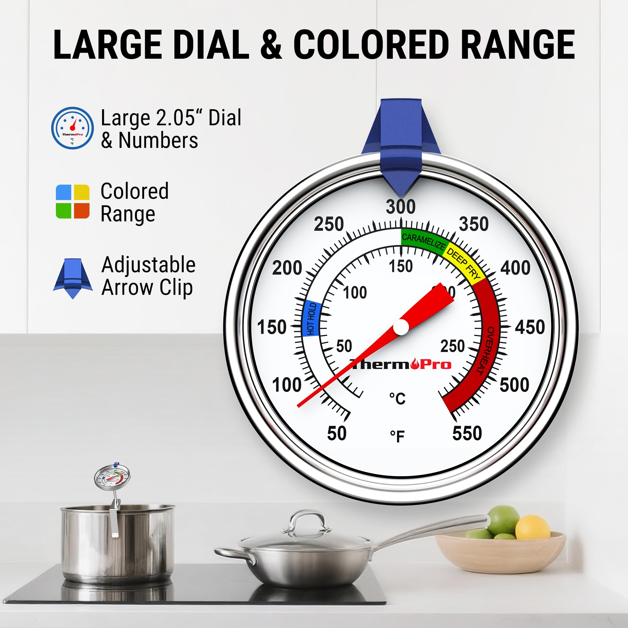 ThermoPro easy-read dial with colored zones for quick temp checks