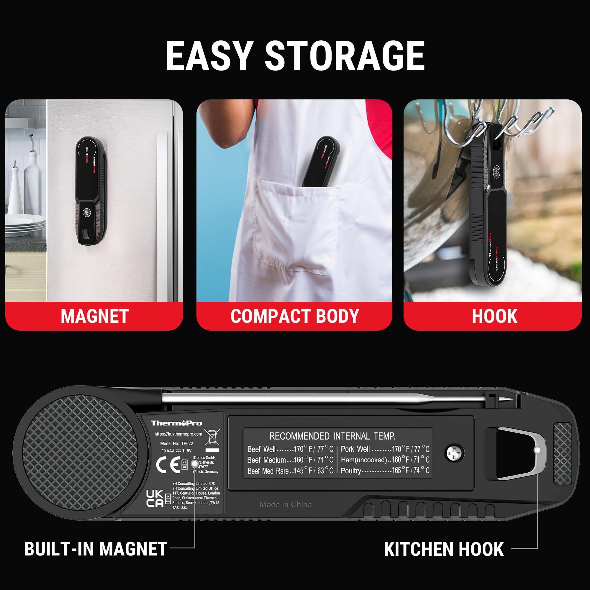ThermoPro Lightning backlit digits provide clear readings in low light.