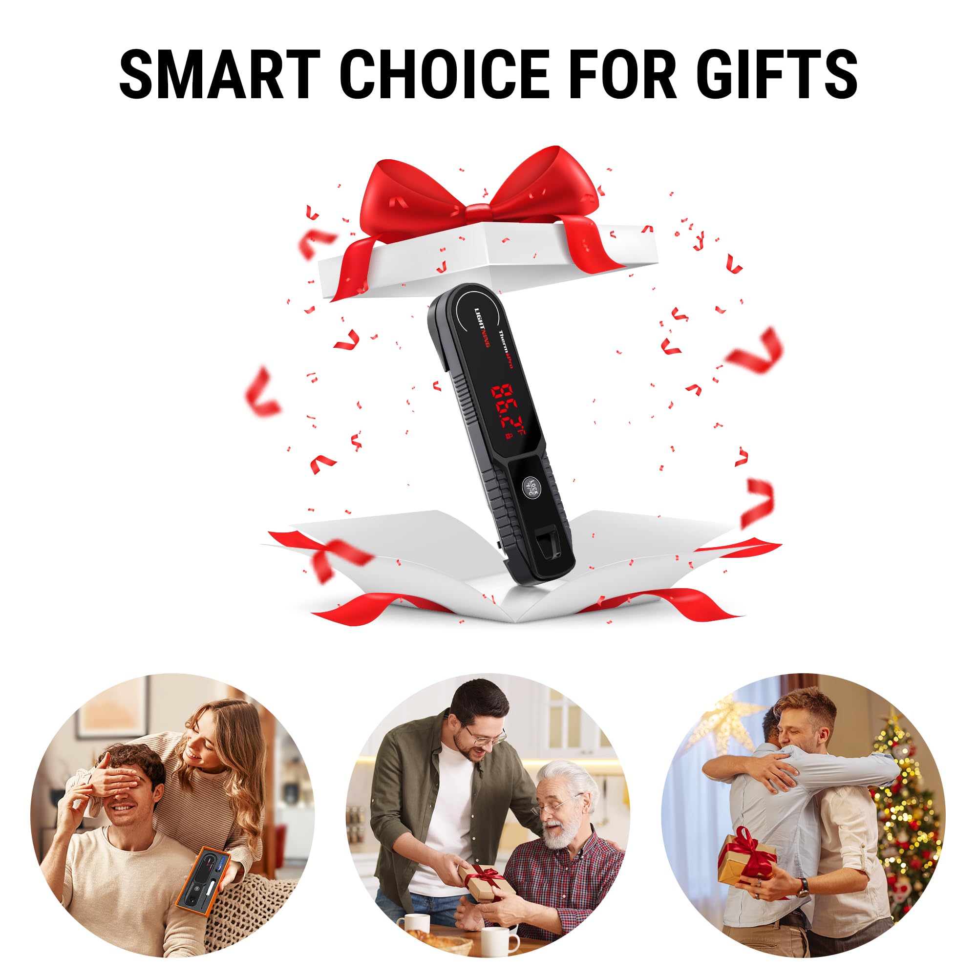 ThermoPro Lightning magnetic back and hook for convenient storage.