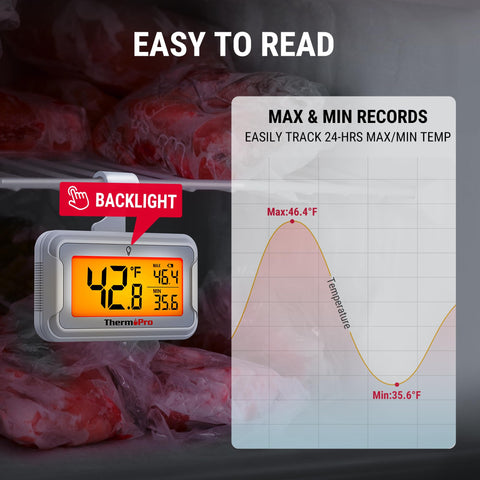 ThermoPro temperature range -4°F to 122°F for versatile fridge and freezer use.