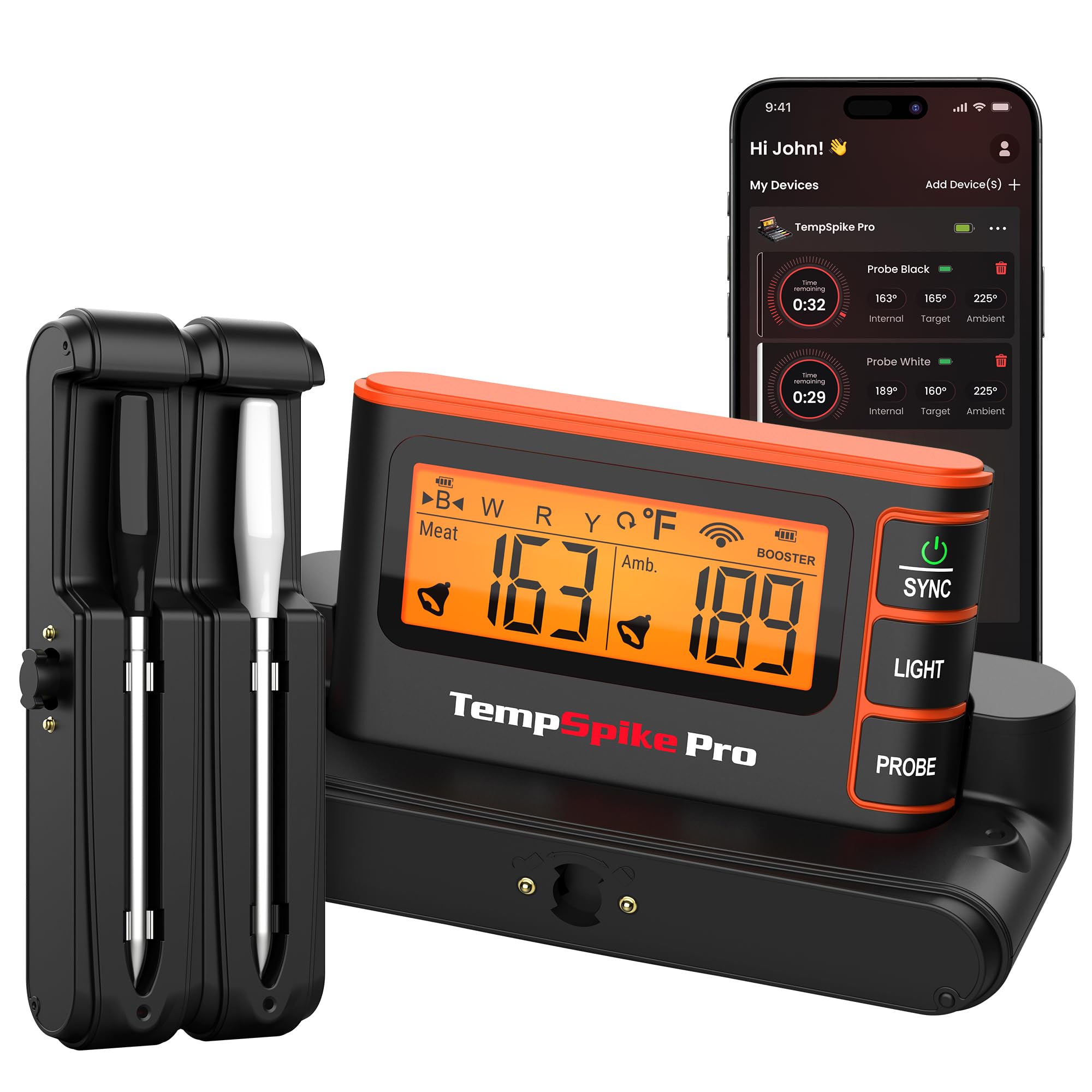 ThermoPro TempSpike Pro base with WiFi Bluetooth enables remote monitoring during grilling.