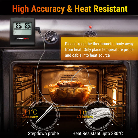 TP16 in-oven use showing rugged build and heat-resistant probe