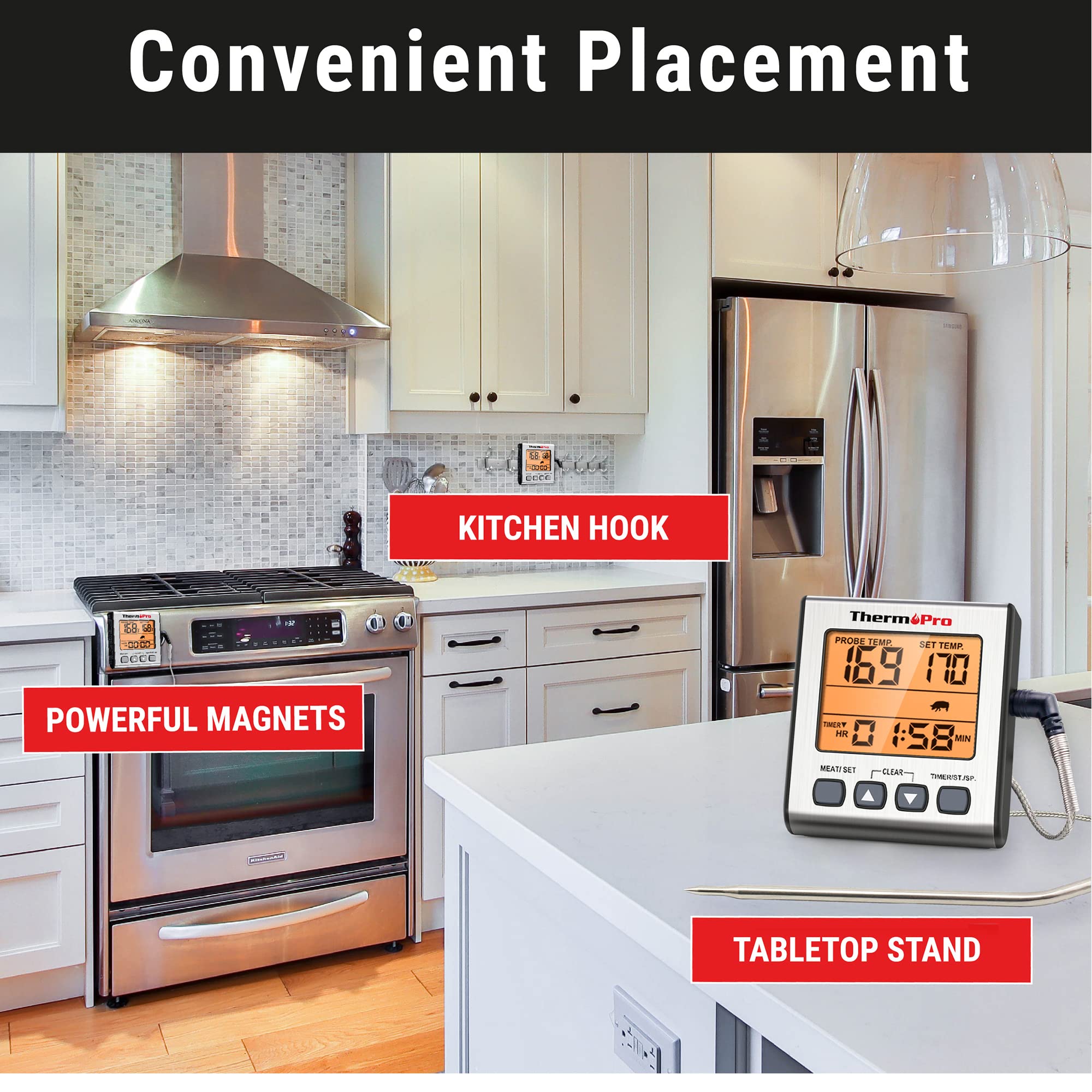 ThermoPro TP16S magnetic storage keeps the thermometer within reach.