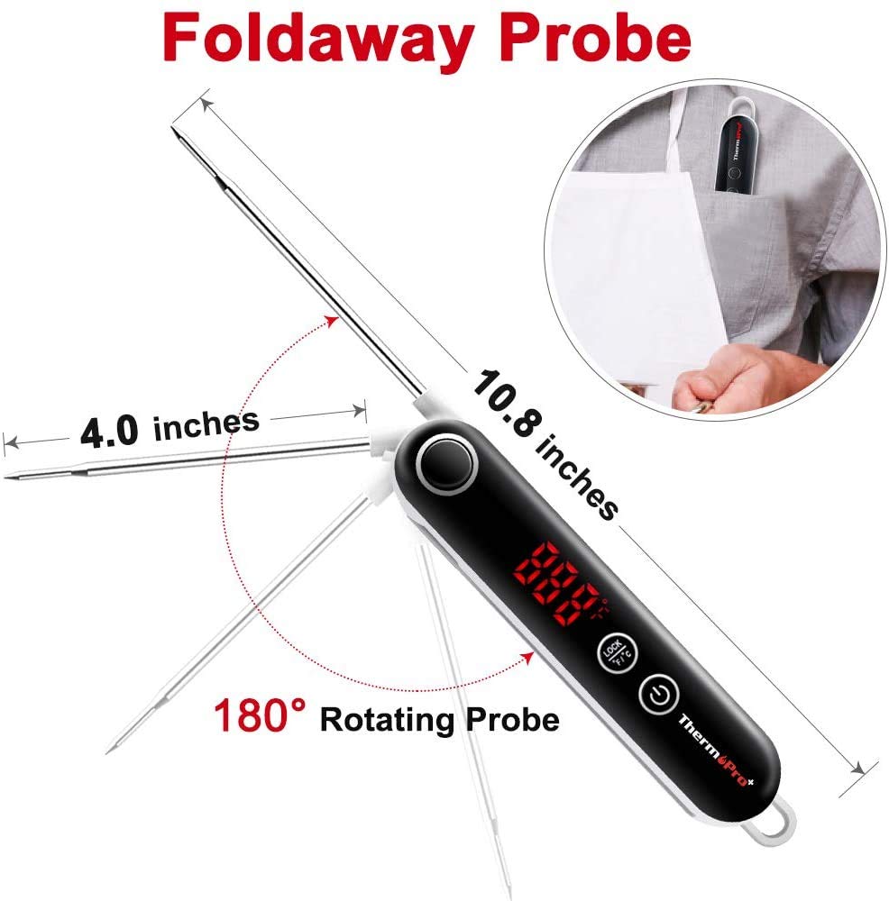 ThermoPro TP18 foldaway probe tucks neatly for compact transport