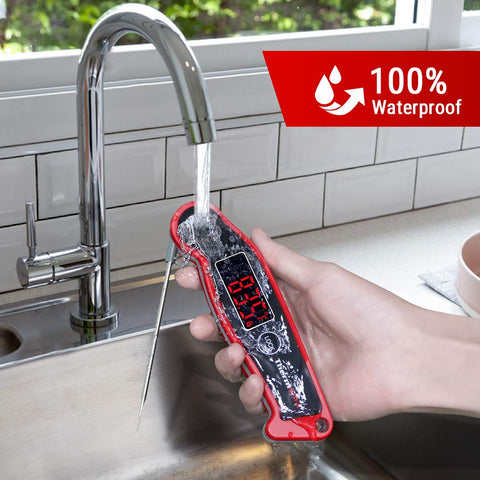 ThermoPro TP19 waterproof thermometer cleans under running water after cooking.