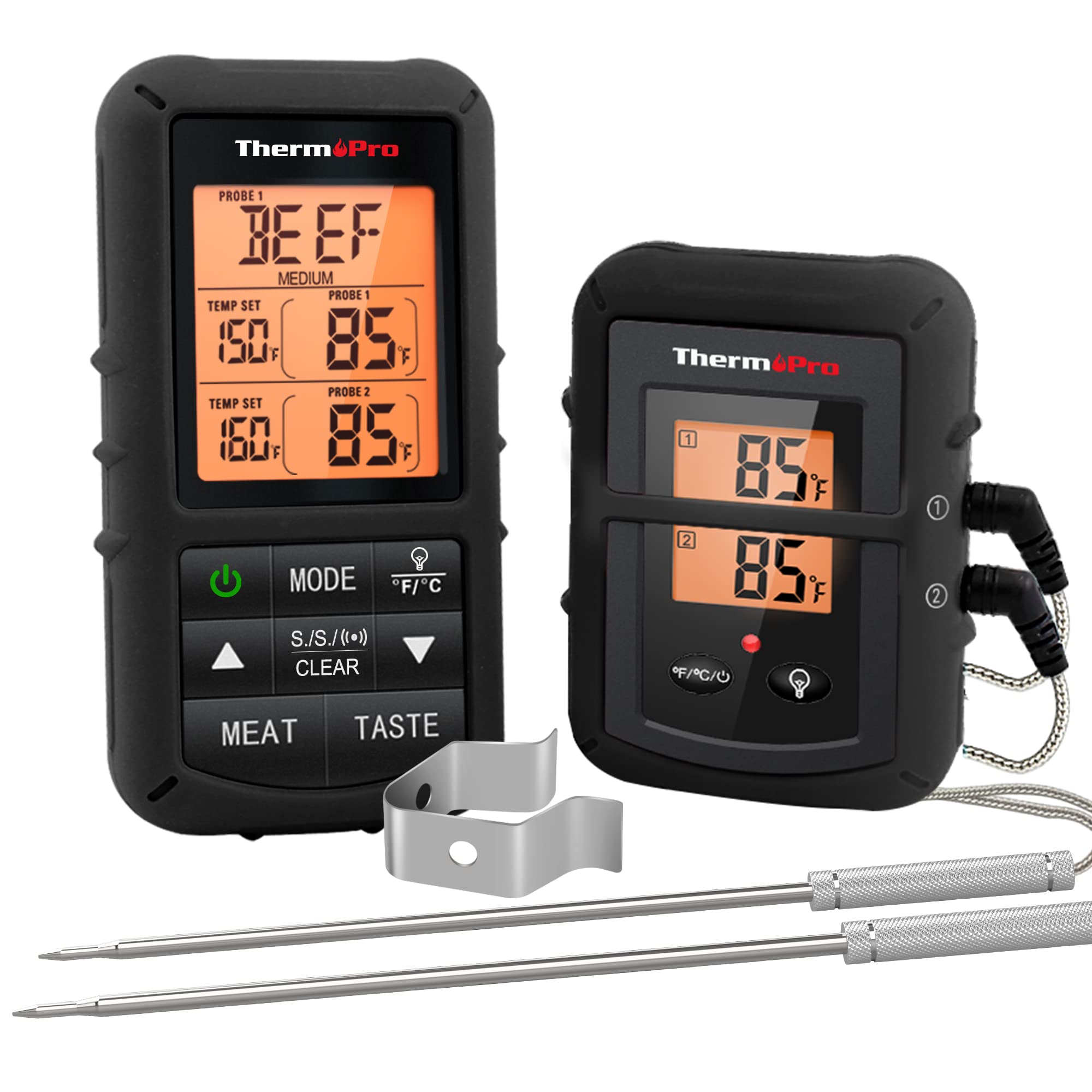 ThermoPro TP20B dual probes in use measuring meat temperature with precision.