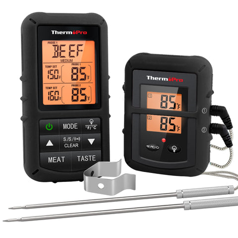 ThermoPro TP20B dual probes in use measuring meat temperature with precision.
