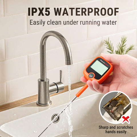 ThermoPro TP509 IPX5 waterproof body for quick cleanup after frying.