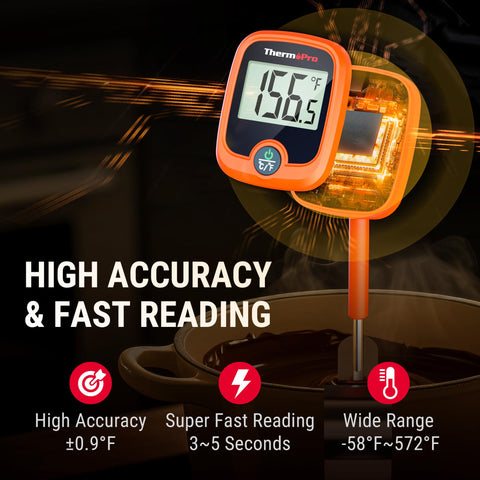 ThermoPro TP509 rotating LCD display improves readability from any angle.