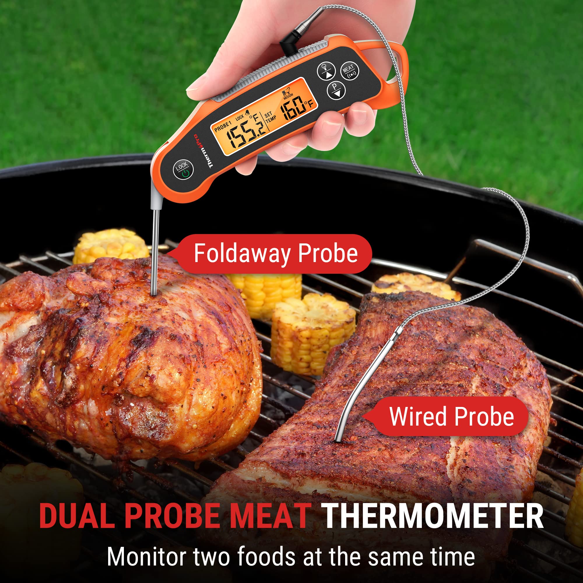 ThermoPro TP710 foldaway probe in use for instant temperature checks.