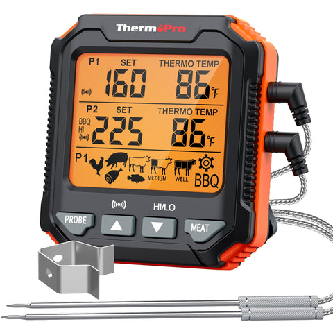 ThermoPro TP717 dual-probe setup for precise grill and smoker temperature monitoring.