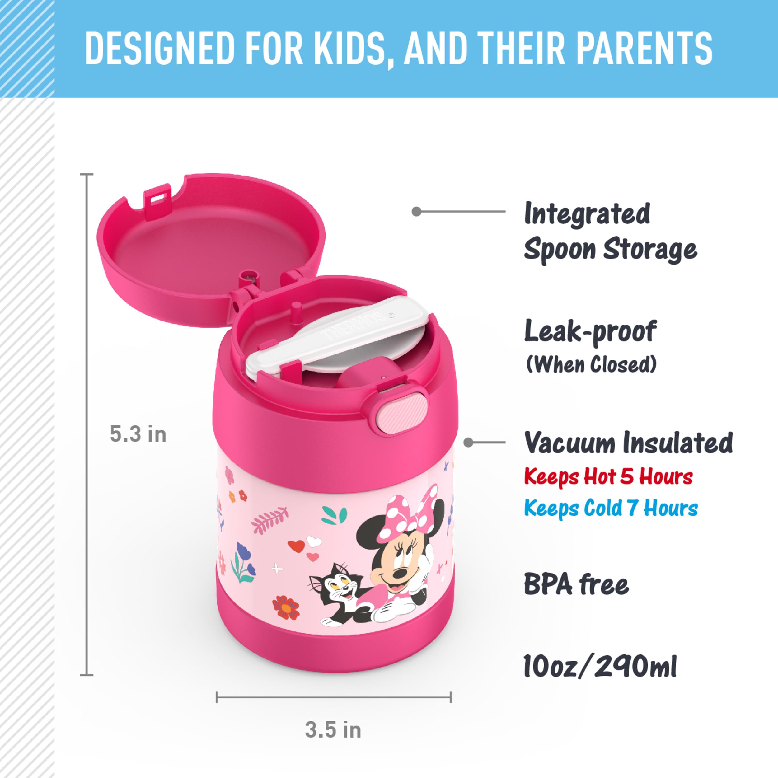 Thermos FUNtainer 10oz compact design fits small lunchboxes and keeps meals fresh