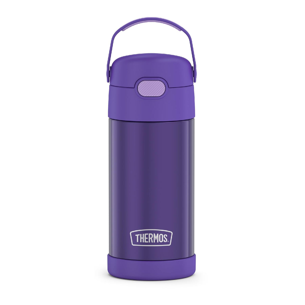 THERMOS FUNTAINER 12oz water bottle with straw in violet, front view for school use