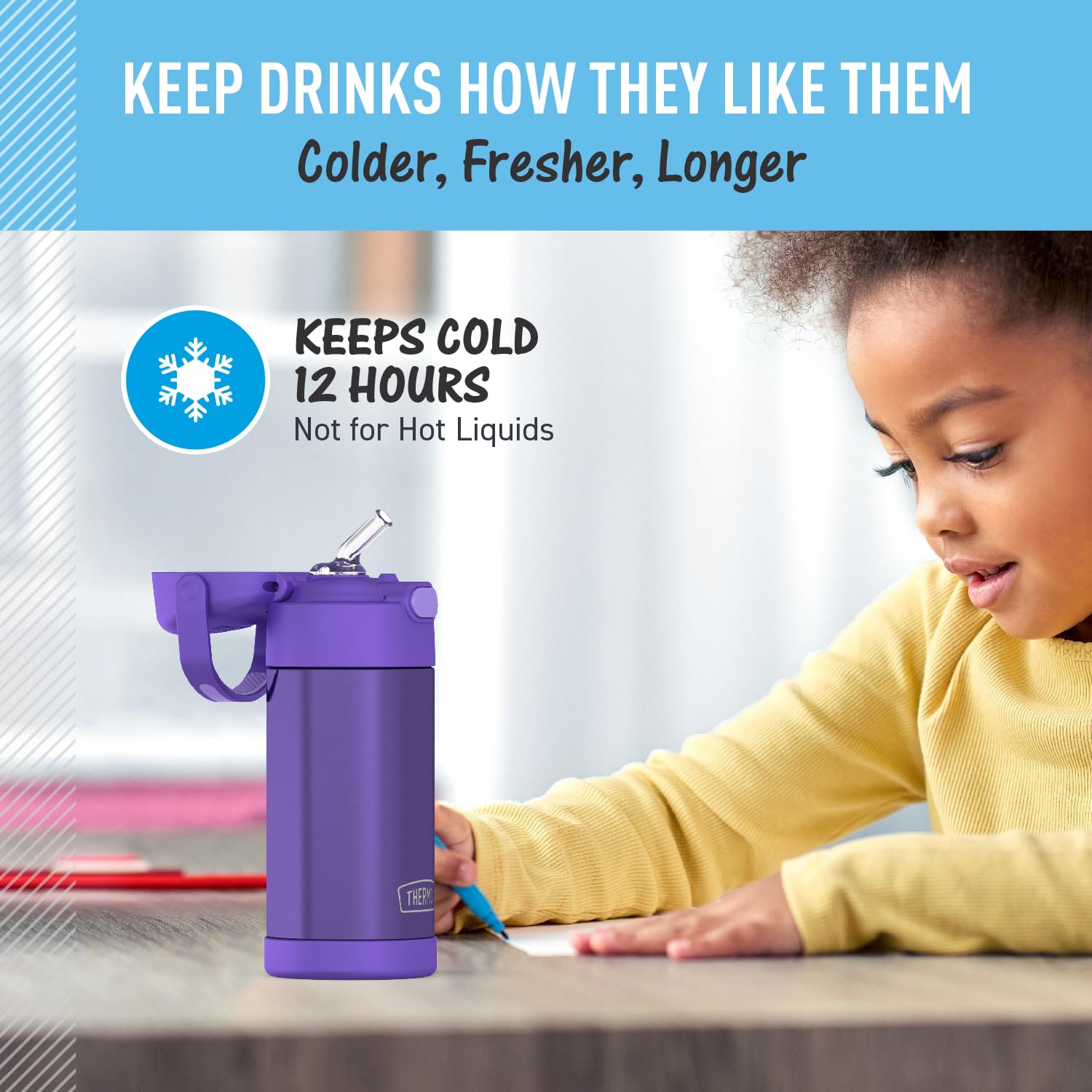 THERMOS FUNTAINER 12oz violet bottle, removable straw for easy cleaning