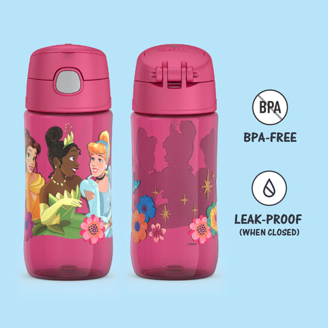 THERMOS FunTainer Princess bottle with a covered spout for clean sipping.