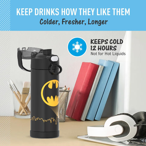 Thermos Funtainer Batman bottle held in hand during school commute