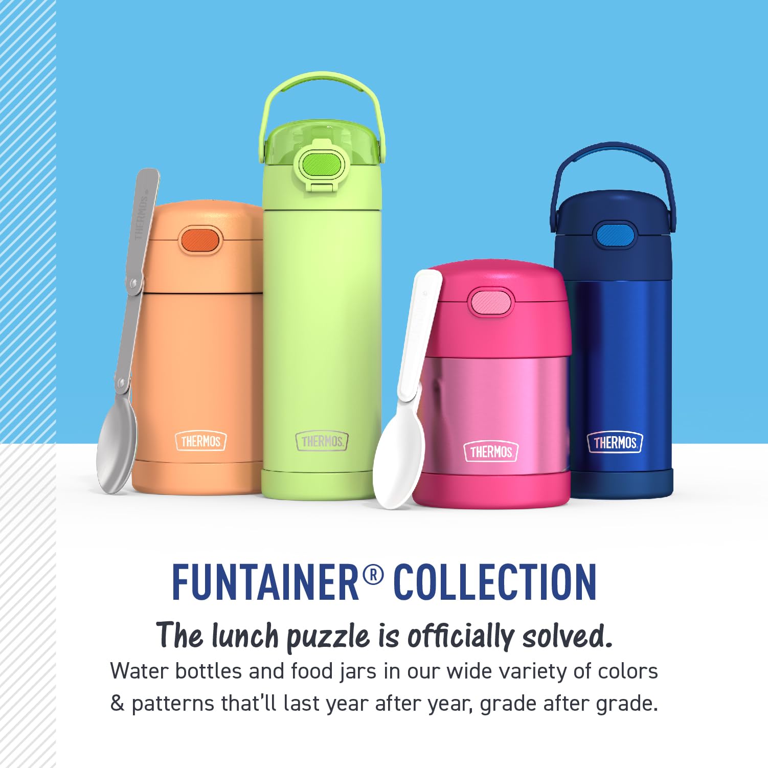 Keeps drinks cold up to 12 hours inside THERMOS FUNtainer bottle.