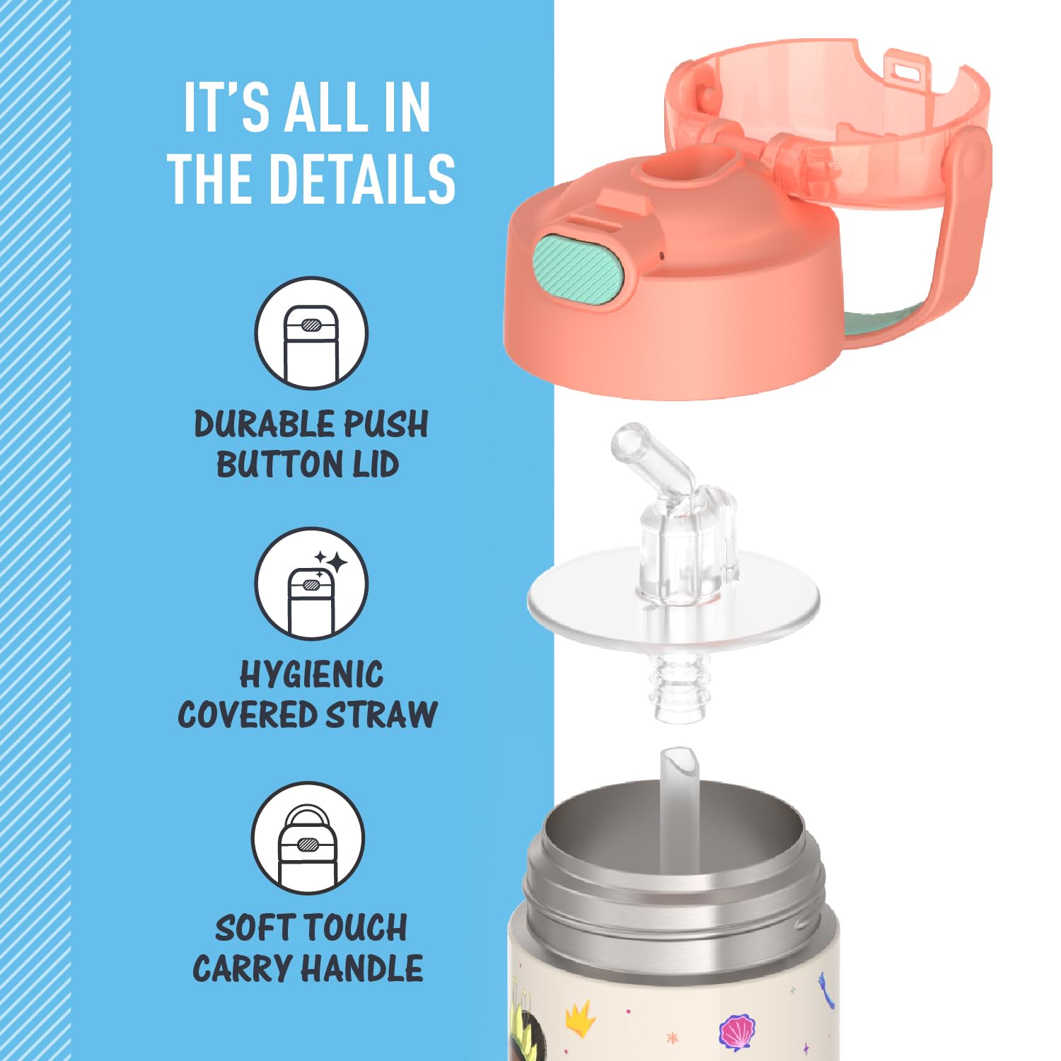 THERMOS FUNTAINER durable stainless steel build withstands daily wear and drops.