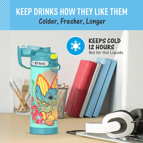 THERMOS FUNTAINER covered spout with push-button lid for mess-free drinking