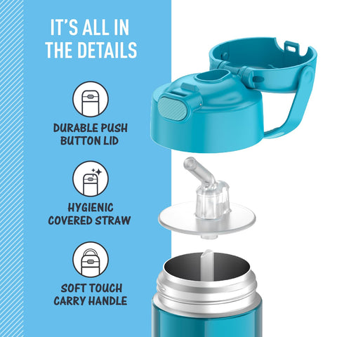 THERMOS FUNTAINER teal durable stainless steel construction withstands daily wear.