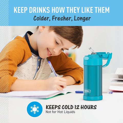 THERMOS FUNTAINER teal removable straw supports easy cleaning and hygiene.