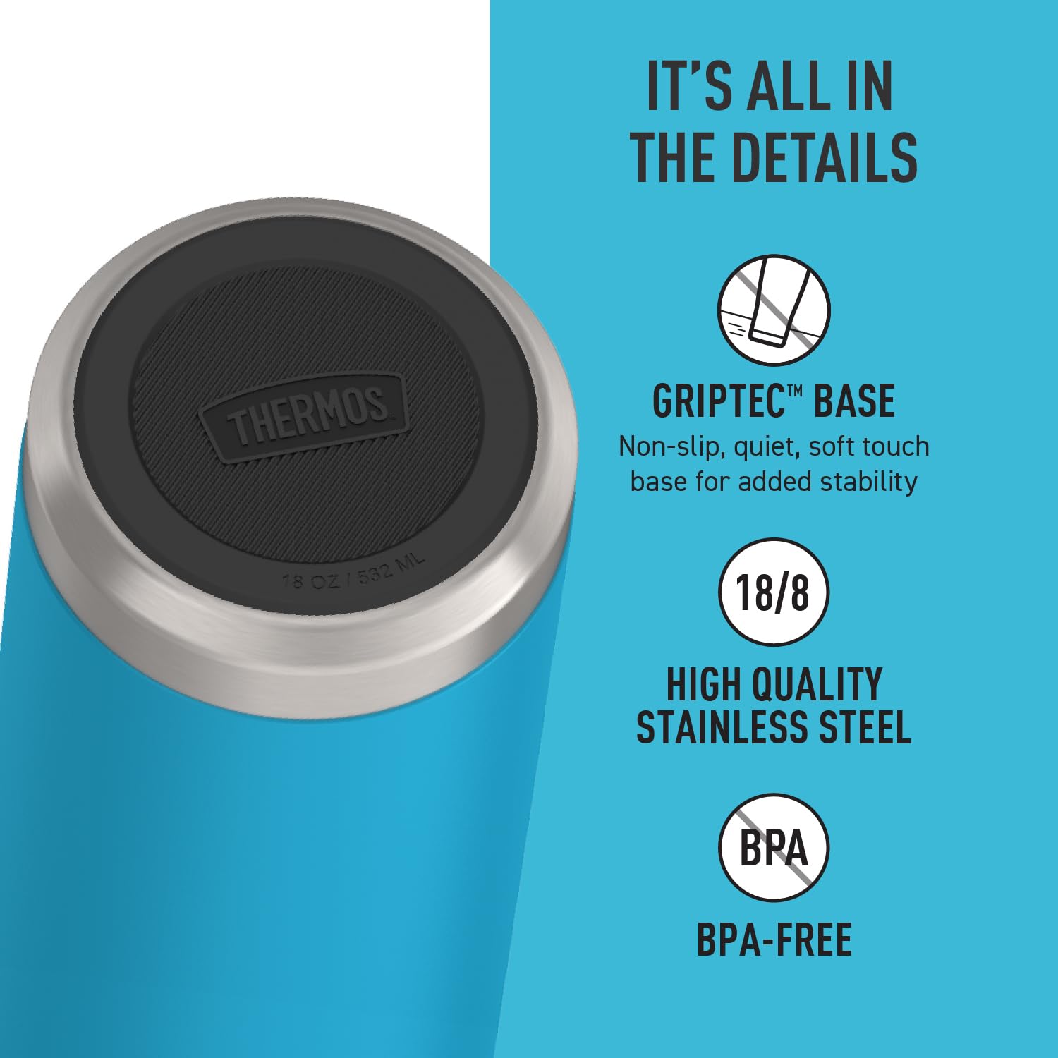THERMOS ICON SERIES 18oz rapidrate high-flow spout for easy sipping