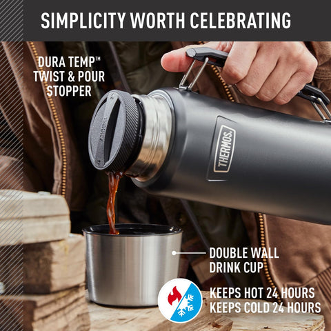 THERMOS ICON SERIES granite 40 oz bottle twist-pour stopper for mess-free pouring