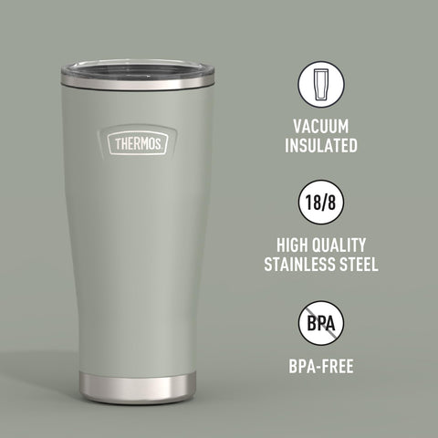 THERMOS ICON SERIES slide-lock lid demonstrates secure, easy access for cold beverages.