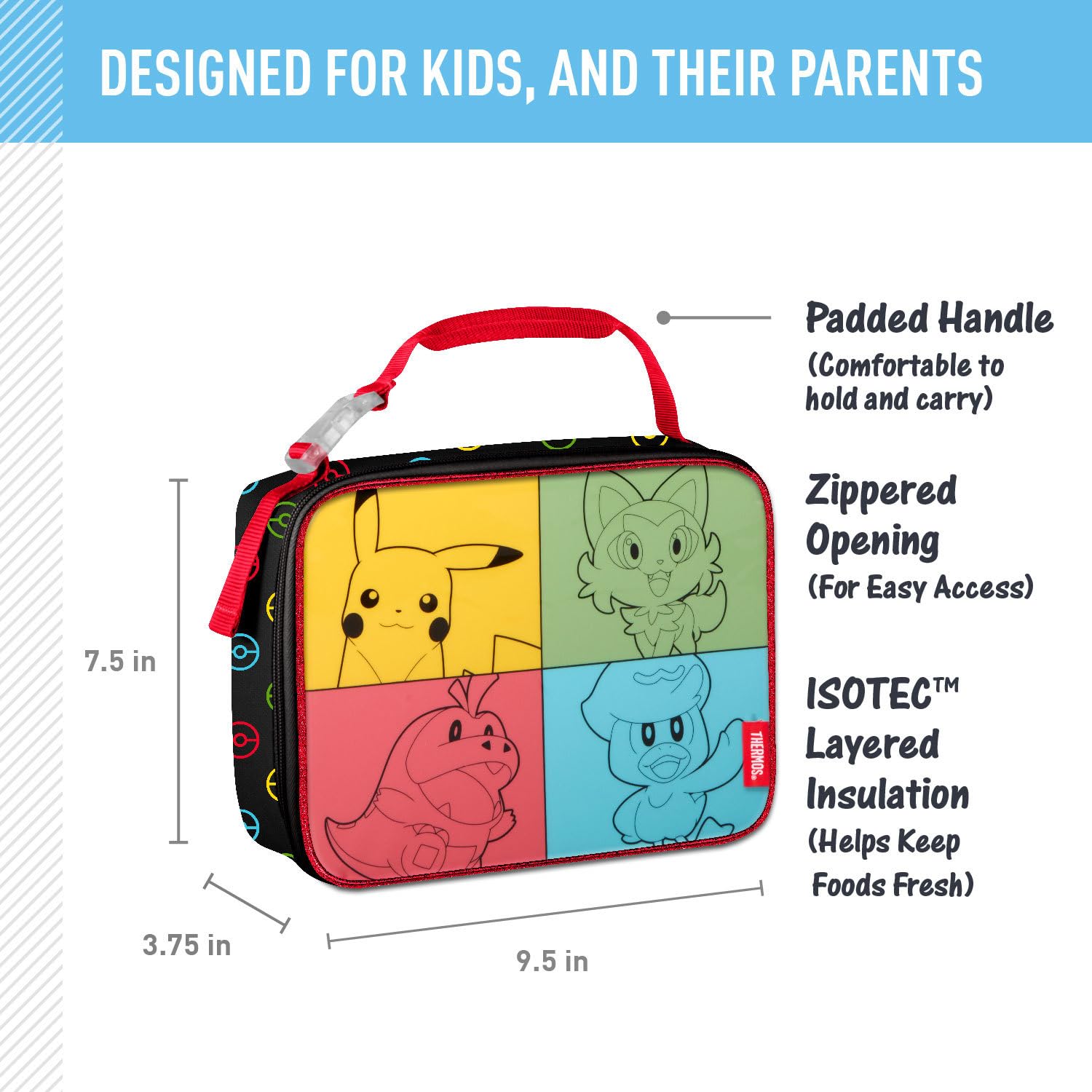 THERMOS Kids Soft Lunch Box Pokemon design promotes organized snacks.