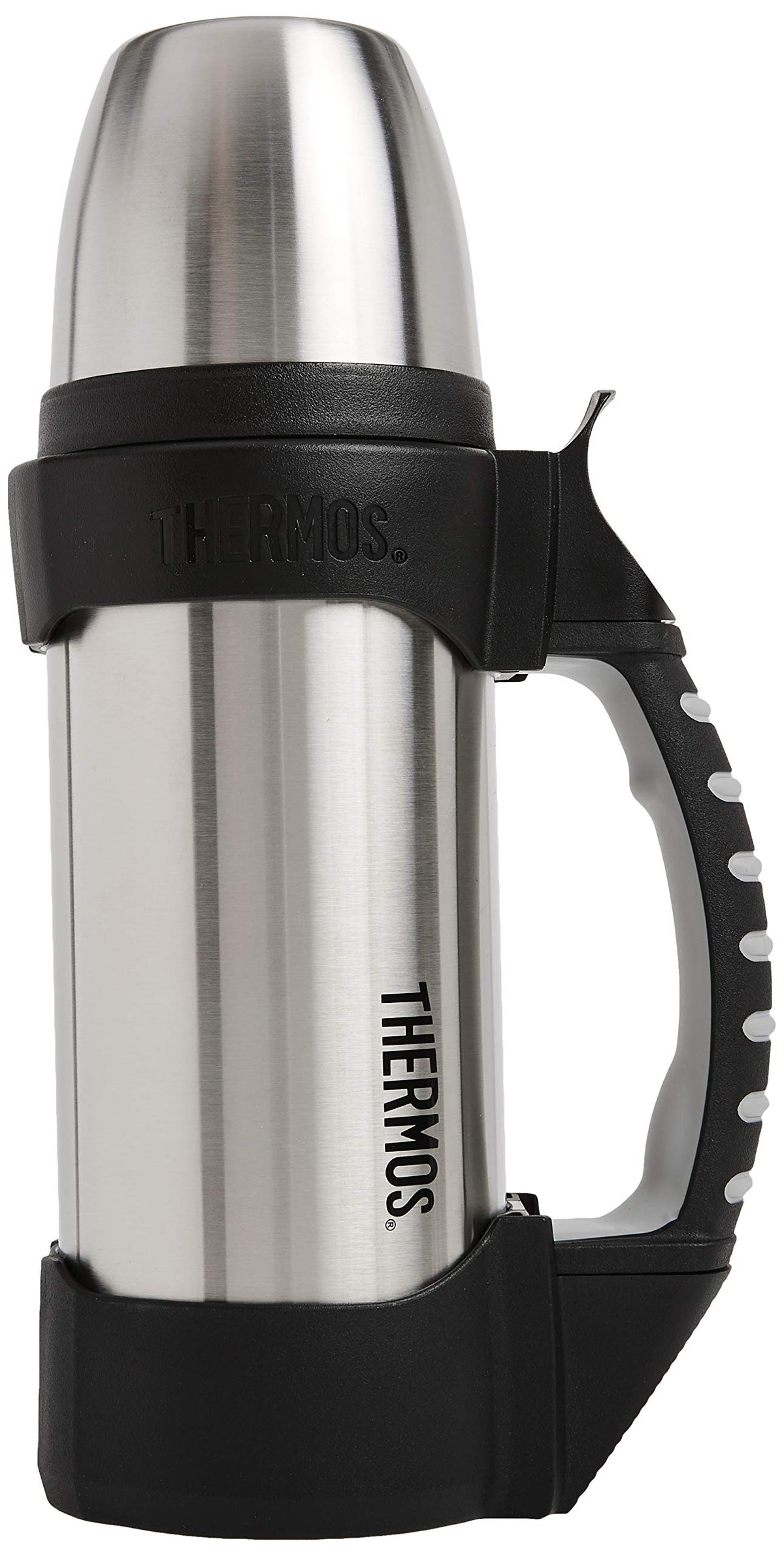 THERMOS The Rock bottle top view highlighting rugged stainless design and easy pour access