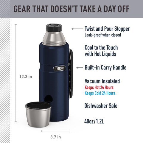 THERMOS Stainless King bottle with built-in serving cup for easy sharing during hikes