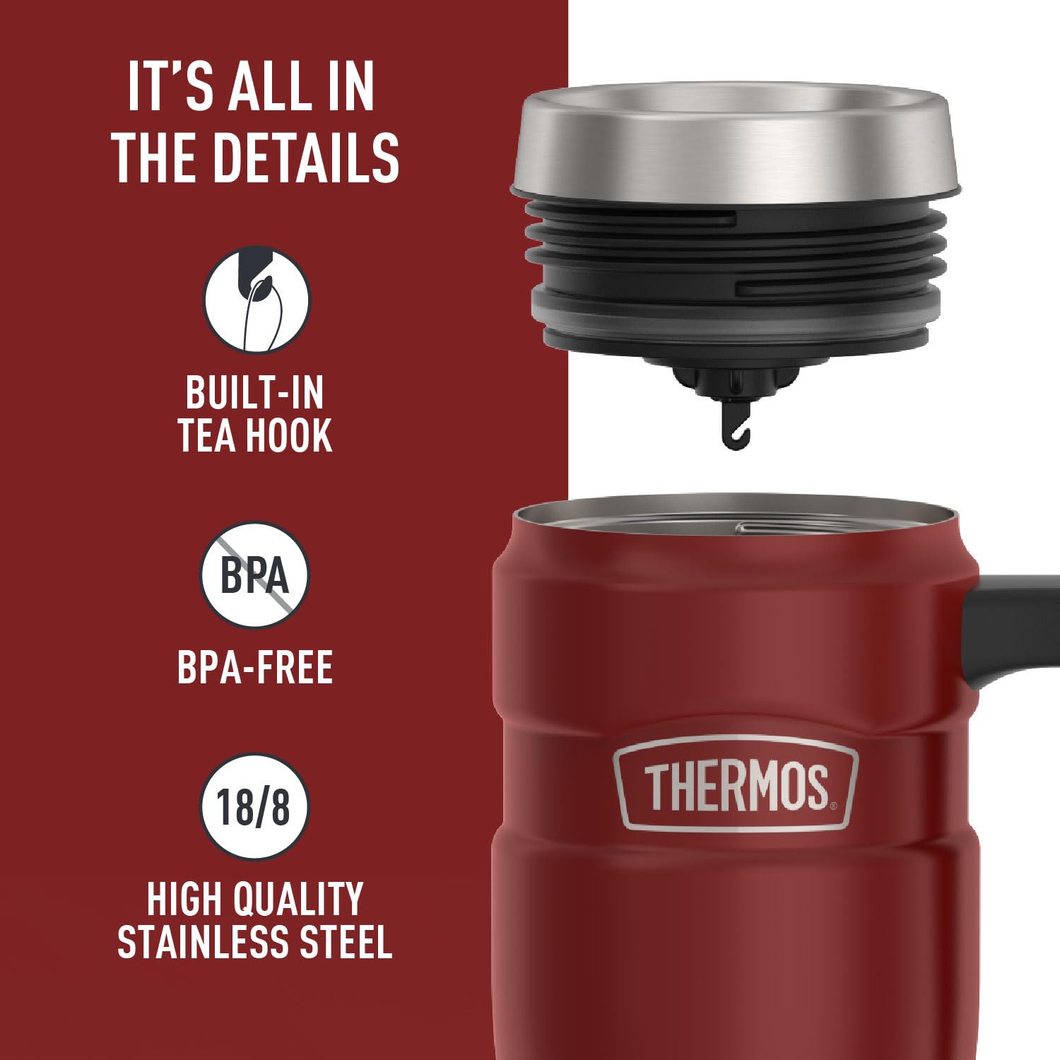 THERMOS exterior stays cool to touch when hot beverages are poured